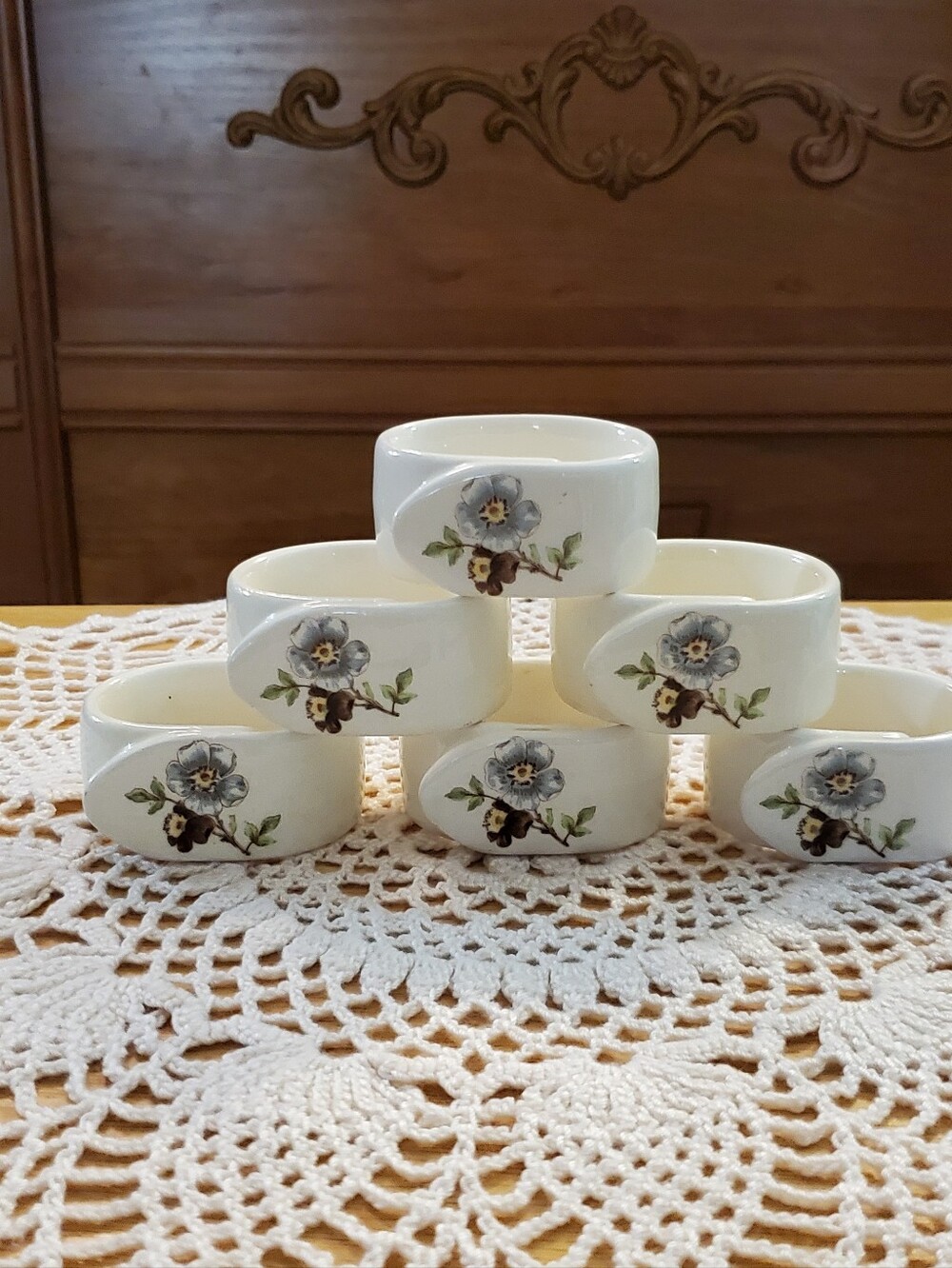 Vintage Sangostone Ceramic Floral Napkinrings Set Of 6